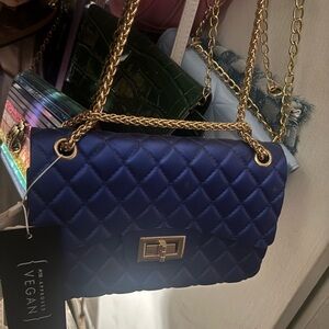 Vegan Quilted Blue Shoulder Bag